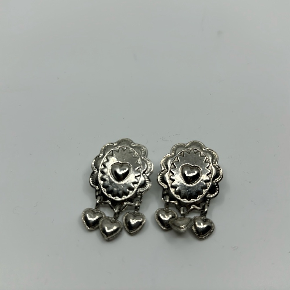 Western heart Silvertone pierced earrings